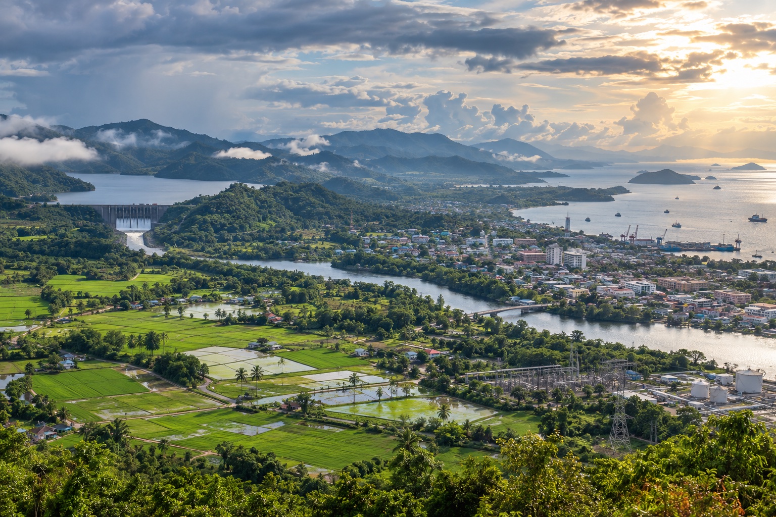 Thai landscape connecting agriculture, water, communities, energy and coast